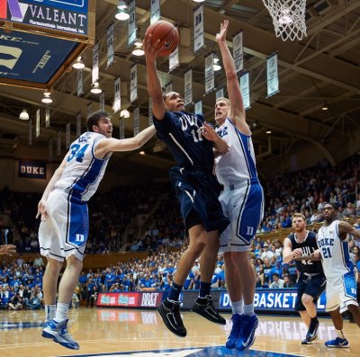 Senior forward Paul Jones drives for two of his team-high 20 points in Western's 105-87 loss to Duke University on Saturday, Oct. 27, 2012. Photo by Max Turner | for WWU