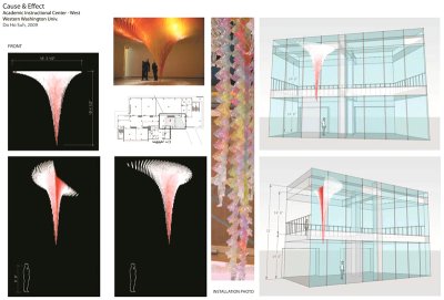 These renderings show how Do Ho Suh's installation will be configured in the AIC. The orange sculpture shown is not the presentation that will be installed at Western.