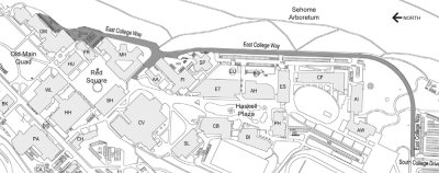 The dark gray areas on this map of the WWU campus depict areas closed for repaving Aug. 21 to 26.