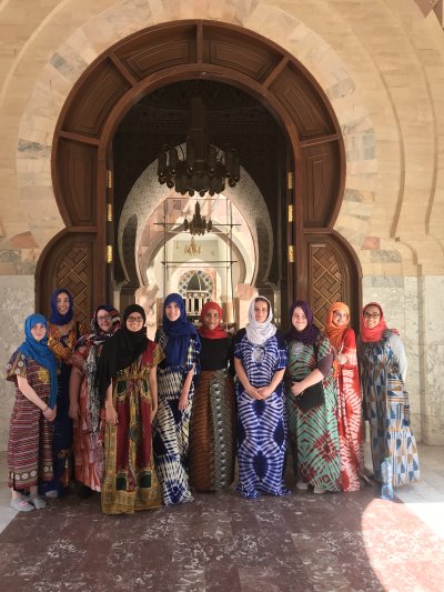 Students and their guides with WWU Professor of English Christopher Wise (middle, in light blue) at the Great Mosque of Touba in Senegal.
