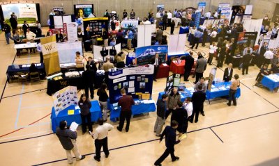 Students looking for work and internships filled the floor at a recent career fair on campus. File photo by Jon Bergman | University Communications intern