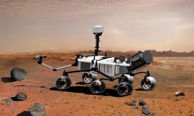 An artist's rendering of the Mars Science Laboratory Curiosity Rover on the red planet. Image courtesy of NASA