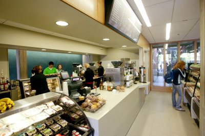 The renovated Miller Market offers a two-sided espresso counter.