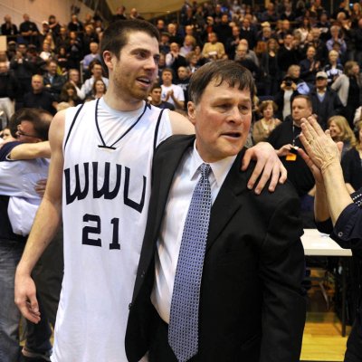 Team Captain Rory Blanche hugs coach Brad Jackson after the victory. Photo courtesy of WWU Athletics