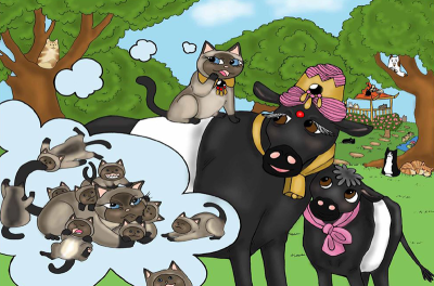 "Jade Meets Madame Oreo,"illustrated by Tessa Asato and colorized by Rosanna Porter. From the book "Why Jade Was Spayed," by Gaye Green.