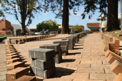 This photo, taken Sept. 9, shows a bit of the new brick work currently being laid down on the north side of Wilson Library. The contractor working on the project expects to be finished by Sept. 26. Photo by J.T. Williams / WWU
