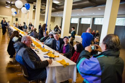 A crowd of faculty and staff enjoyed a morning celebration breakfast on Founders Day, Feb. 24, 2016. Photo by Rhys Logan / WWU