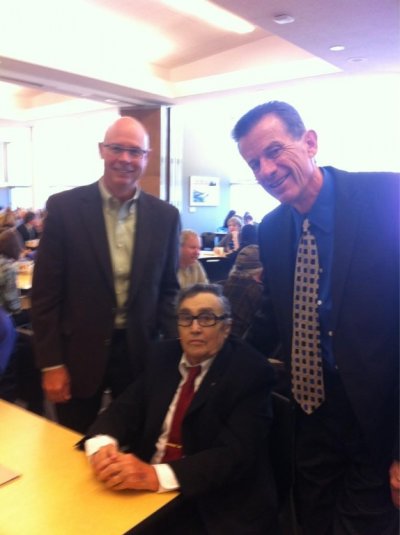 In recent years, Flora was a regular attendee of WWU's opening convocation ceremonies. This photo, from President Shepard's Twitter account, shows Shepard with Flora and Western Foundation Board President Jerry Thon on Sept. 20, 2012.