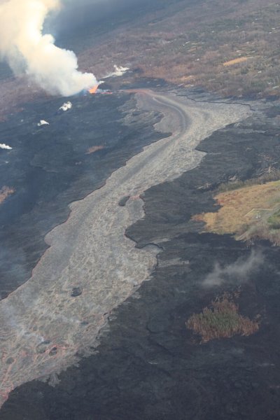 Fissure 8, at top, and its river of lava