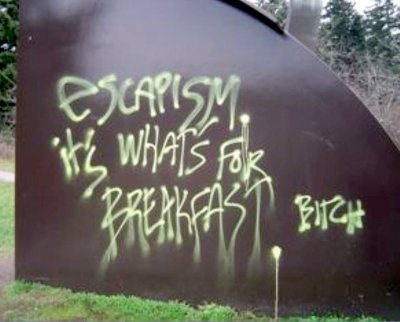 Graffiti such as this -- painted on the side of the Bigger Big Chair outdoor sculpture on campus -- costs the university thousands of dollars per year. A $250 reward has been offered for information about those responsible for similar work. Courtesy photo