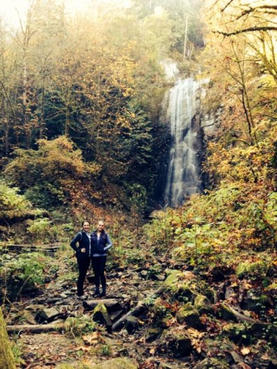 Erin Aldag on a hike with friends along Mt. Baker Highway on a crisp fall day.