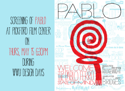 At 6:30 p.m. Thursday, May 15, in cooperation with Bellingham's Pickford Film Center, the department presents "Pablo: The Movie," an animated film on the life and work of infamous movie title designer Pablo Ferro.