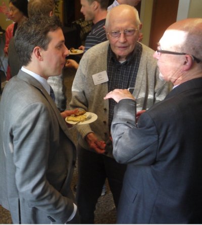 Frédéric Tremblay, director for Governmental Relations and Public Affairs, Québec Government office Los Angeles (left), WWU Professor Emeritus Bob Monahan (center) and Don Alper, professor and director of the WWU Center for Canadian-American Studies (righ