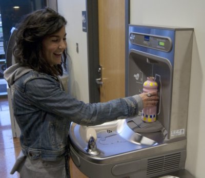 Anna Amundson, then a Western Washington University senior and president of Students for Sustainable Water club, fills her water bottle at a refilling station in the Wade King Student Recreation Center on Jan. 9, 2012. File photo