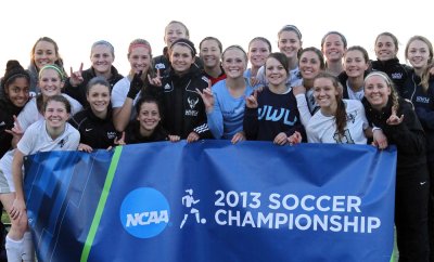The WWU women's soccer team poses for a photo after a 2-0 victory over St. Edward's University Sunday in a NCAA Division II quarterfinal game. The Vikings improved to 20-1-1 overall. Sunday's triumph made them a perfect 12-0-0 at home this season. Photo b